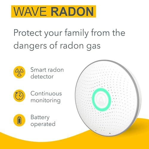 Airthings Wave Radon - Smart Radon Detector with Humidity & Temperature Sensor – Easy-to-Use – Accurate – No Lab Fees – Battery Operated - Free App