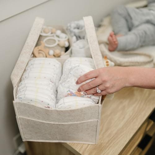 PUTSKA Baby Diaper Caddy Organizer - Nursery Storage Basket for Diaper Station, Baby Basket Shower Gift List and Registry Must-Have, Newborn Essentials, Nursery Decor for Boy or Girl - Mocha, Large — view 2