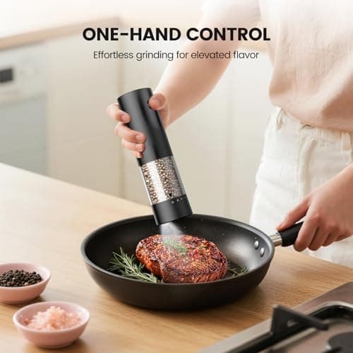 Electric Salt and Pepper Grinder Set - Rechargeable Automatic Salt and Pepper Shakers, Kitchen Appliances with External Adjustable Coarseness, Larger Hopper for Cooking, Home Gifts(2 Pack,Black/Black) — view 6