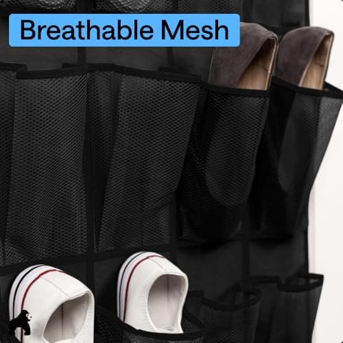 GORILLA GRIP Over the Door Shoe Organizer, 24 Large Breathable Mesh Pockets, Space Saving Hanging Storage Holder, Closet Rack Hanger Holds Up to 40 lbs, Hangs on Closets for Shoes, Accessories, Black — view 4