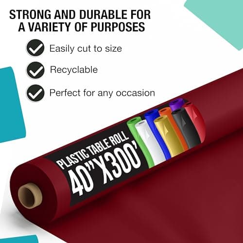 Premium Quality Plastic Table Cover Banquet Rolls 40" X 300' (Burgundy) - Exquisite