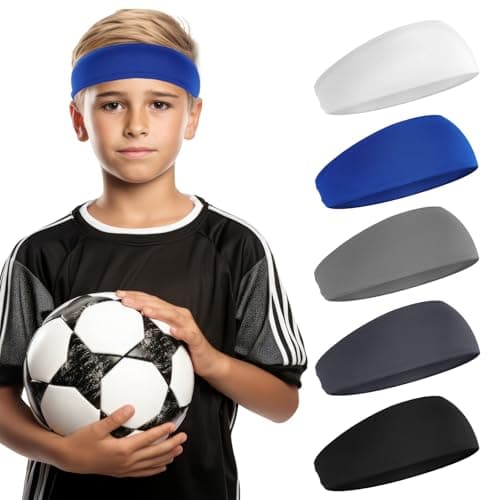 LIQWEI 5Pcs Boys Headband, Soccer Headbands for Boys, Sports Headbands for Kids Boy Headbanded for Sport, Kids Sweatbands Breathable Headband for Sports Running Exercise Football