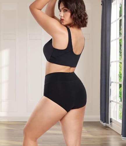 wirarpa Women's Cotton Underwear High Waist Briefs Full Coverage Panties Ladies Comfortable Underpants 5 Pack Black X-Large