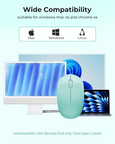 seenda Wireless Mouse for Laptop, 2.4G Noiseless Mouse with USB Receiver - Optical Tracking Portable Computer Mice for Chromebook, PC, Tablet, Windows System, 24 Months Battery Life - Mint Green — view 5