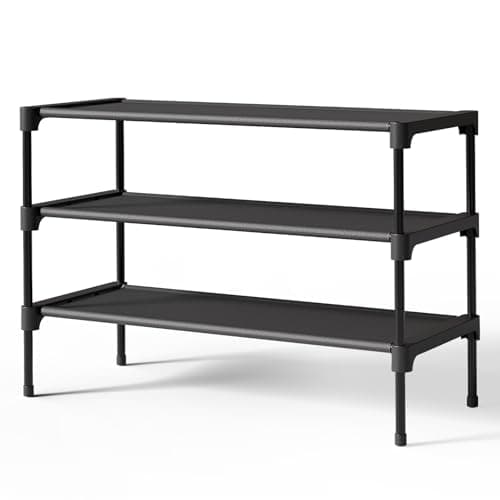 Kitsure Shoe Rack - Non-Woven Shoe Rack Shelf, Shoe Organizer for Closet, Entryway, Garage & Corridor, Stackable Shelves, 70 x 30 x 47cm, Black