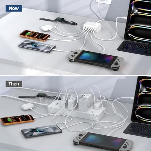 USB C Charger Block, 100W 6 Port PD USB C Charging Station and QC USB A Wall Charger Block Cube, Type C Charging Hub for iPhone 17 16 15 14 13 12 Pro Max iPad Galaxy S25 Pixel, 5ft Extension Cord — view 5