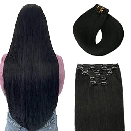 SURNEL Extensiones De Clip De Pelo Natural 100g 35cm 6 Piezas Negro Profundo Extensiones Pelo Natural Clip Real Humano Hair Remy (C#1-35cm)