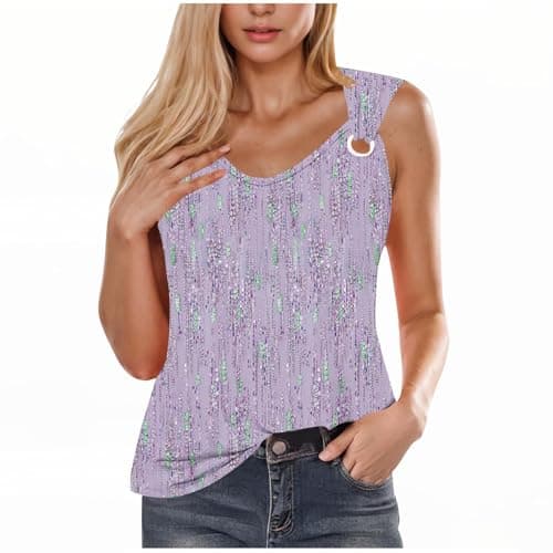 Tank Tops for Women Loose Fit Fashion Printed Shirts Plus Size Casual Sleeveless Tops Summer Crewneck T Shirts