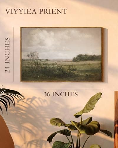 VIYYIEA Vintage Landscape Large Framed Wall Art, Nature Wilderness Scenery Paintings Decor Aesthetic, 24x36 Inch Canvas Print Artwork, Retro Farm Landscape Wall Pictures for Bedroom Living Room — view 4