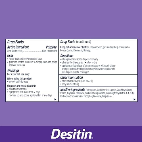 Desitin Maximum Strength Paste, 40% Zinc Oxide Paste, Diaper Rash Healing Ointment for Immediate Relief, Dermatologist Pediatrician Tested, Helps Heal Diaper Rash, Protects Up to 12 Hours, 4.8 Oz Tube — view 7