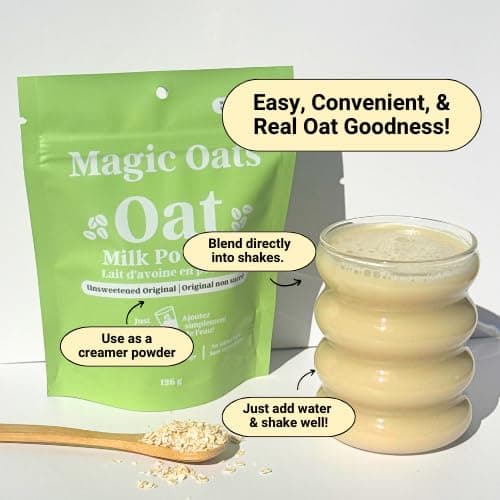 Magic Oats Oat Milk Powder | Vegan | Gluten Free | No Added Sugar, Nuts or Lactose | Non-Dairy Creamer | Made in Canada | Unsweetened Original Flavour | 2-Pack (126g x 2) — view 3