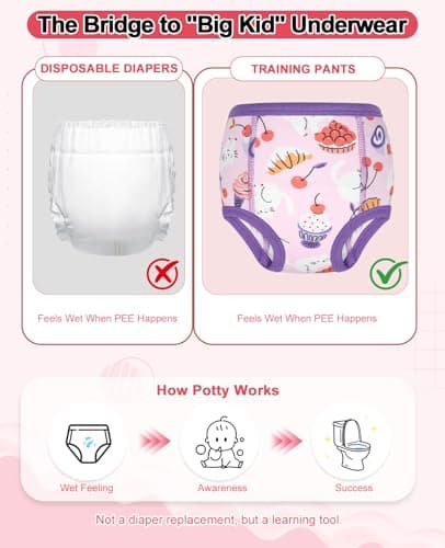 MooMoo Baby Cotton Potty Training Underwear 4 Packs Absorbent Reusable Training Pants for Girls 3T — view 2