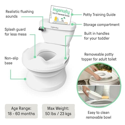 Ingenuity My Size Potty Pro 2-in-1 Potty Training Toilet, Floor Potty with Removable Potty Seat for Standard Toilets, Realistic Flushing Sound, For Toddlers Ages 18+ months, Up to 50 lb