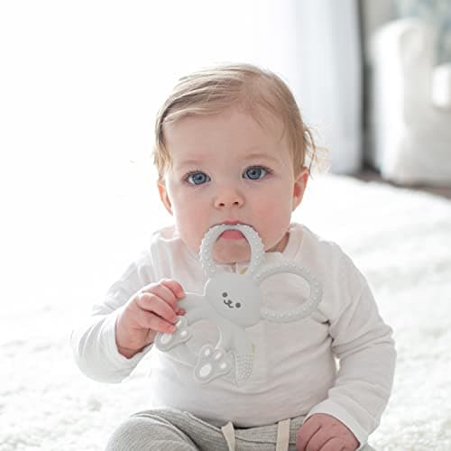 Dr. Brown's Flexees Teether, Gray Bunny, Soft 100% Silicone Baby Teether, BPA Free, 3m+, 1 Pack — view 2