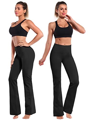 BUBBLELIME 29"/31"/33"/35"/37" 3 Styles Women's High Waist Bootcut Yoga Pants Basic/Side Pockets Tummy Control Workout Flared - Basic Nylon_Black M-37 Inseam — view 6