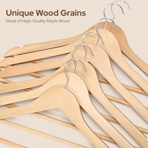 Ceecysaa Wooden Coat Hangers 30 Pack,Natural Solid Wood Hangers with Non Slip Pants Bar,360°Swivel Hook Clothes Hangers for Shirts,Jackets,Dress,Coats,Suits — view 5
