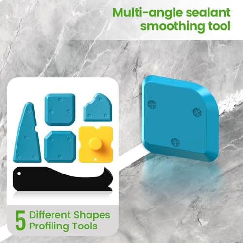 Silicone Caulking Tool, 5 in 1 Caulking Sealant Finishing Tool with Grout Scraper, 6 Exchange Silicone Pads, Adhesive Residue Scraper Seam Repair Kit for Kitchen Bathroom (White) — view 5