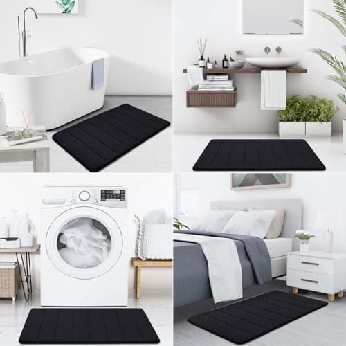 Buganda Memory Foam Bath Mat, 30" x 20", Ultra Soft Bathroom Rugs, Water Absorbent and Machine Washable Bath Rug for Bathroom, Shower, and Tub, Black — view 6