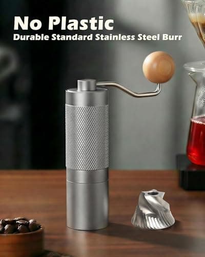 Pro Manual Coffee Grinder Stainless Steel Conical Burr With Adjustable Settings.Portable For Espresso, French press, Pour-over. All-metal, Plastic-free, Perfect For Travel camping