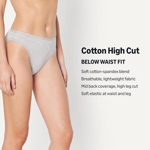 Amazon Essentials Women's Cotton Spandex High Leg Brief Underwear, Breathable, Pack of 6, Medium Grey Heather, Small