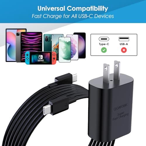 25W Super Fast Charger,Type C Wall Charger with 6.7ft Long Cord Compatible with Samsung Galaxy S23 Ultra/S23/S23+/S22/S22 Ultra/S22+/S21 Ultra/S20 Ultra/Note 20/Fold 3/Flip 3/Note 10/S10/S9/S8 — view 5
