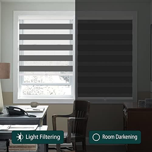 IDEKIO Zebra Blinds for Windows Custom Size Cordless Blackout Roller Blinds,Dual Layer Sheer or Privacy Light Control,Day and Night Window Zebra Shades,Dark Grey,25" W x [25" H to 98" H Customize]