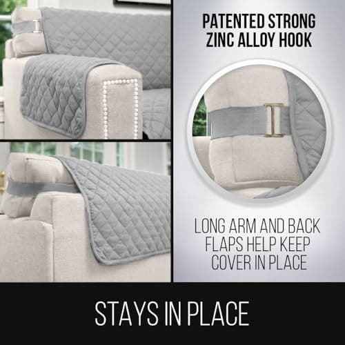 Sofa Shield Couch Cover for Dog and Pets, Couvre Protector for Sofas, Reversible Stain Resistant Housse Canapé, Quilted Microfiber 178 cm 3 Seat, Patented Slipcover with Strap, Light Gray Charcoal — view 3