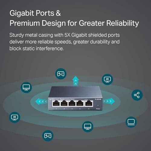 TP-Link TL-SG105, 5 Port Gigabit Unmanaged Ethernet Switch, Network Hub, Ethernet Splitter, Plug & Play, Fanless Metal Design, Shielded Ports, Traffic Optimization