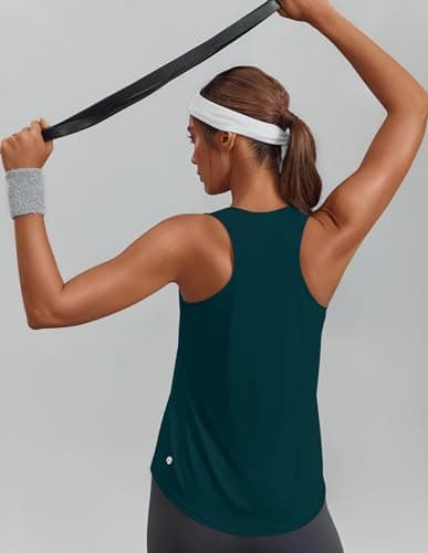PINSPARK Racerback Workout Tops for Women Soft Athletic Running Tank Loose Workout Tops Quick Dry Stretchy Active Tennis Yoga Pickleball Shirts Sleeveless, Moss Teal Medium — view 3
