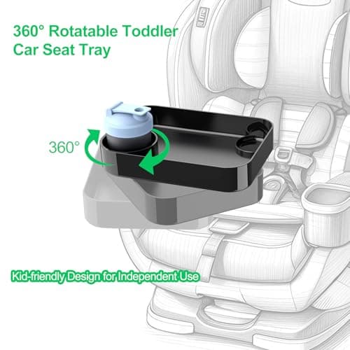 Car Seat Tray for Kids Travel, Carseat Tray for Food Toddler, Car Seat Table Tray, Car Seat Cup Holder Snack Tray for Graco, Evenflo, Chicco, Rotatable Removable Family Road Trip Essentials - Black — view 4