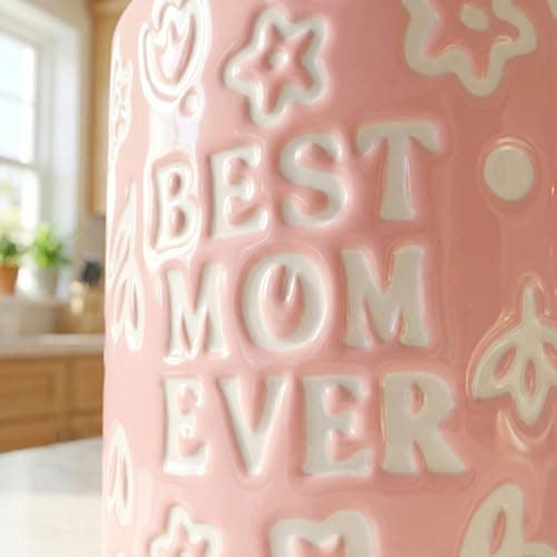 KyreDino Mothers Day Gifts, Best Mom Ever Gifts for Mom from Daughter, Pink Floral Embossed Pattern Mother's Day Mug and Handmade Donut Crochet Gifts Set — view 4