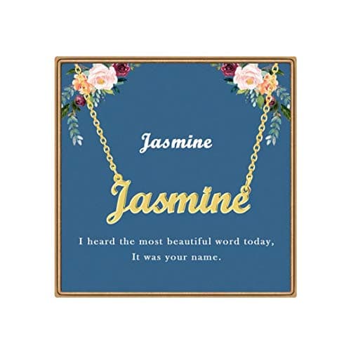 Ldurian Custom Name Necklace, Jasmine Name Plate Pendant Necklace Pre Gifts, Charm Necklaces Jewelry for Birthday Anniversary