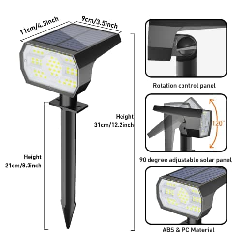 NYMPHY Solar Lights Outdoor Waterproof IP68, 56 LED 3 Lighting Modes Solar Powered Garden Yard Spot Solar Lights for Outside Landscape- 4 Pack (Cool White) — view 4
