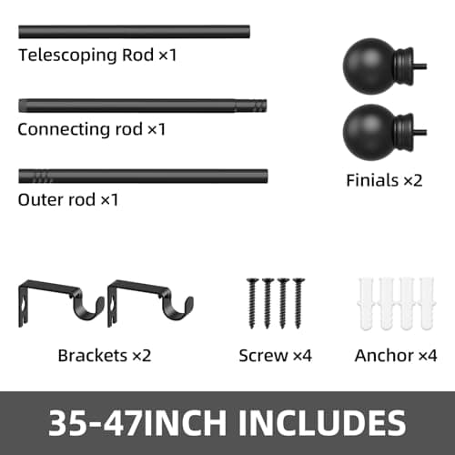 GXOACKJ Curtain Rods for windows 32-48 inch, 5/8 inch Decorative Curtain Rod Set, Matte Black Splicing Heavy Duty Metal Curtain Rod with Brackets — view 7
