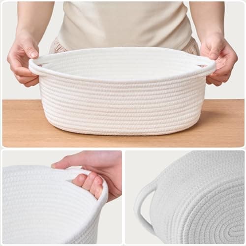 Kodomoore Gift Basket with Wrap Bag and Ribbon, Empty Small Woven Basket for Gift, Cute Decorative Gift Organizer for Baby Showers, Raffle, Valentine‘s, Easter and Mum – 12"x8"x5", White — view 4