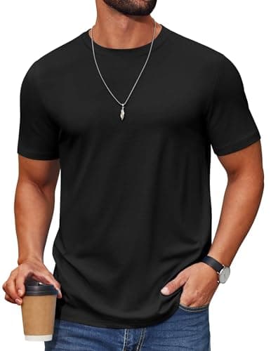 COOFANDY Men's T Shirt Short Sleeve Crew Neck T-Shirt Casual Summer Basic Tee Shirts Black