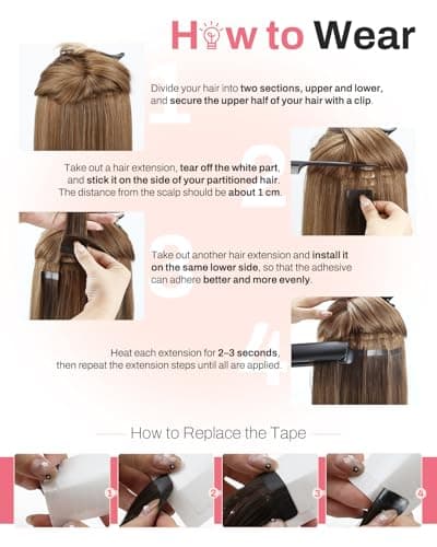 Moresoo Black Tape in Hair Extensions Human Hair 18 Inch Off Black Hair Extensions for Women Remy Skin Weft Human Hair Tape in Extensions #1B to Add length and Volume 20pcs 50G — view 4