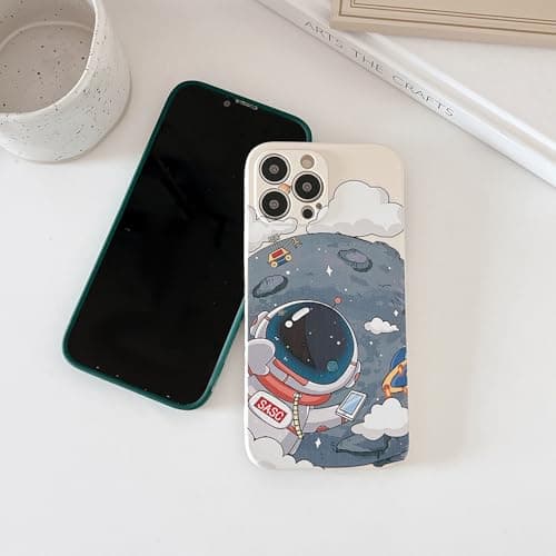 Yonds Queen for iPhone 16 Pro Cute Case, Cool Cartoon Astronaut Planet Moon Space Design Stylish Soft TPU Bumper Shockproof Anti-Slip Protector Fashion Case (White Moon, iPhone 16 Pro) — view 5