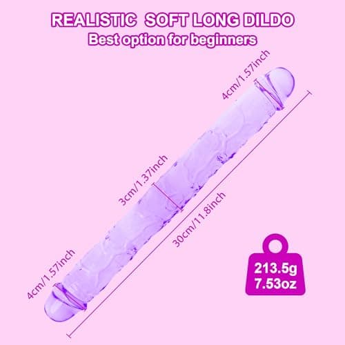 11.8 * 1.37 Inches Double Dildo Crystal Jelly Realistic Anal Long Dildo Penis Soft and Flexible with Veins and Glans Adult Sex Toys for Women/Men/Lesbian Purple — view 3