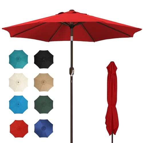 SANGMUCEN 7.5ft Patio Umbrella - 8 Sturdy Ribs Outdoor Umbrella with 30° Dual-Tilt, UPF 50+ UV Protective Waterproof Market Parasol de Patio for Garden, Pool, Balcony & Bistro Tables, Red HPU075R