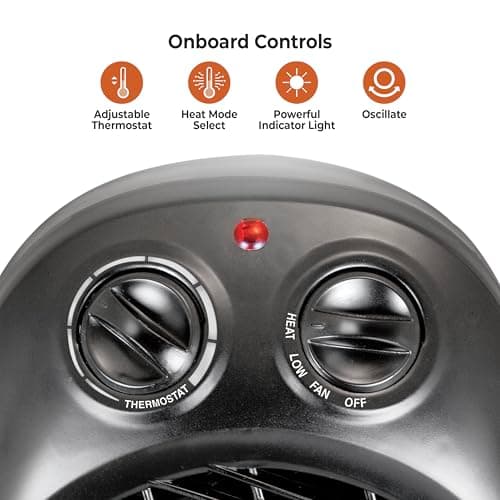 Comfort Zone Oscillating Space Heater with Adjustable Thermostat, Desktop, Fan-Forced, Portable, Overheat Sensor, Tip-Over Switch, Stay-Cool Housing, Ideal for Home, Bedroom, Office, 1,500W, CZ50BK