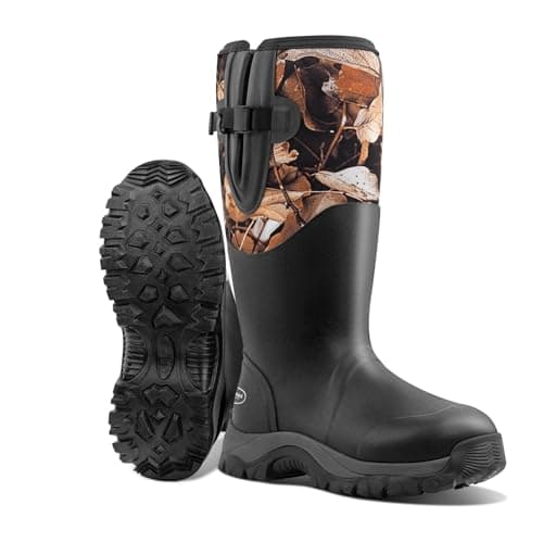 TerraTrax Men's Black 100% Waterproof Insulated Rubber Hunting & Work Boots | 6mm Neoprene for Cold Weather, Fishing, Farming & Outdoor Use Size 11