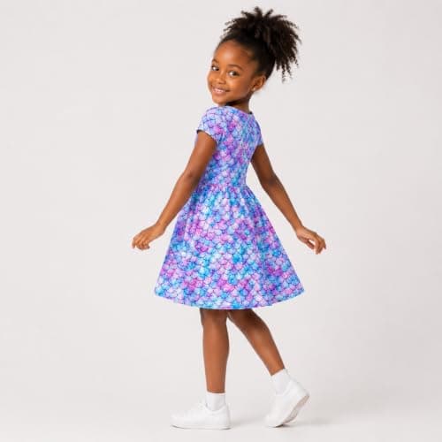 Mud Kingdom Toddler Girls Dress Crewneck Round Neck Short Sleeve Blue Mermaid Printing Casual Summer 3T — view 3