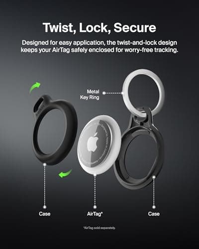 Belkin Apple AirTag Secure Holder with Key Ring - Durable Scratch Resistant Case with Open Face & Raised Edges - Protective AirTag Keychain Accessory for Keys, Pets, Luggage & More - Black — view 3