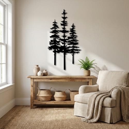 Metal Pine Tree Wall Art, Black Rustic Forest Wall Decor for Cabin, Farmhouse and Living Room, 38 x 21 cm Indoor Outdoor Wall Hanging — view 2