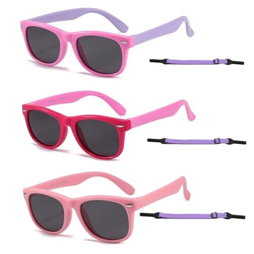 3 Pack Kids Polarized Sunglasses For Girls Boys, Flexible TPEE Rubber Frame for Children Age 3-8 (3pack-3 style PINK)
