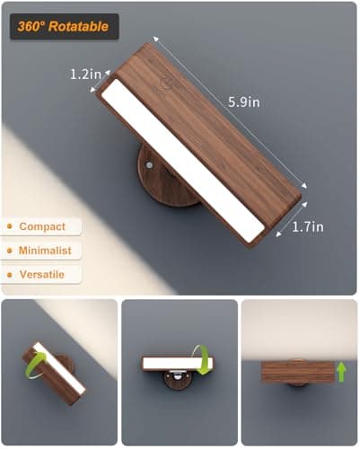 DetarZinLED Wooden Wall Sconce Battery Operated with Remote,Rechargeable Wall Lights for Bedroom with 3 Color Temperature, Magnetic, Stick-On, Dimmable Wall Reading Lights (Walnutwood, 2 Pack) — view 6