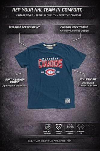 Calhoun NHL Men’s Heather Vintage Style T-Shirt — Screen Printed Logo Tee, Cotton Poly Blend (Montreal Canadiens, Large) — view 5