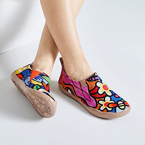 UIN Women's Flats Canvas Lightweight Slip Ons Sneakers Walking Casual Art Painted Travel Shoes Secret Garden (9) — view 4