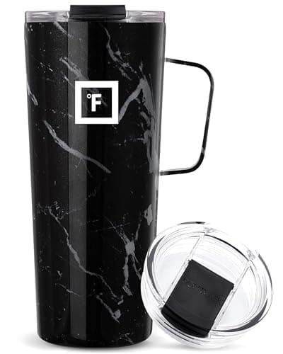 IRON °FLASK Grip Novelty Coffee Mug - Leak Proof, Vacuum Insulated Stainless Steel Bottle, Double Walled, Thermo Travel, Hot Cold, Water Metal Canteen - Black Marquina, 24 Oz - Classic Bottom